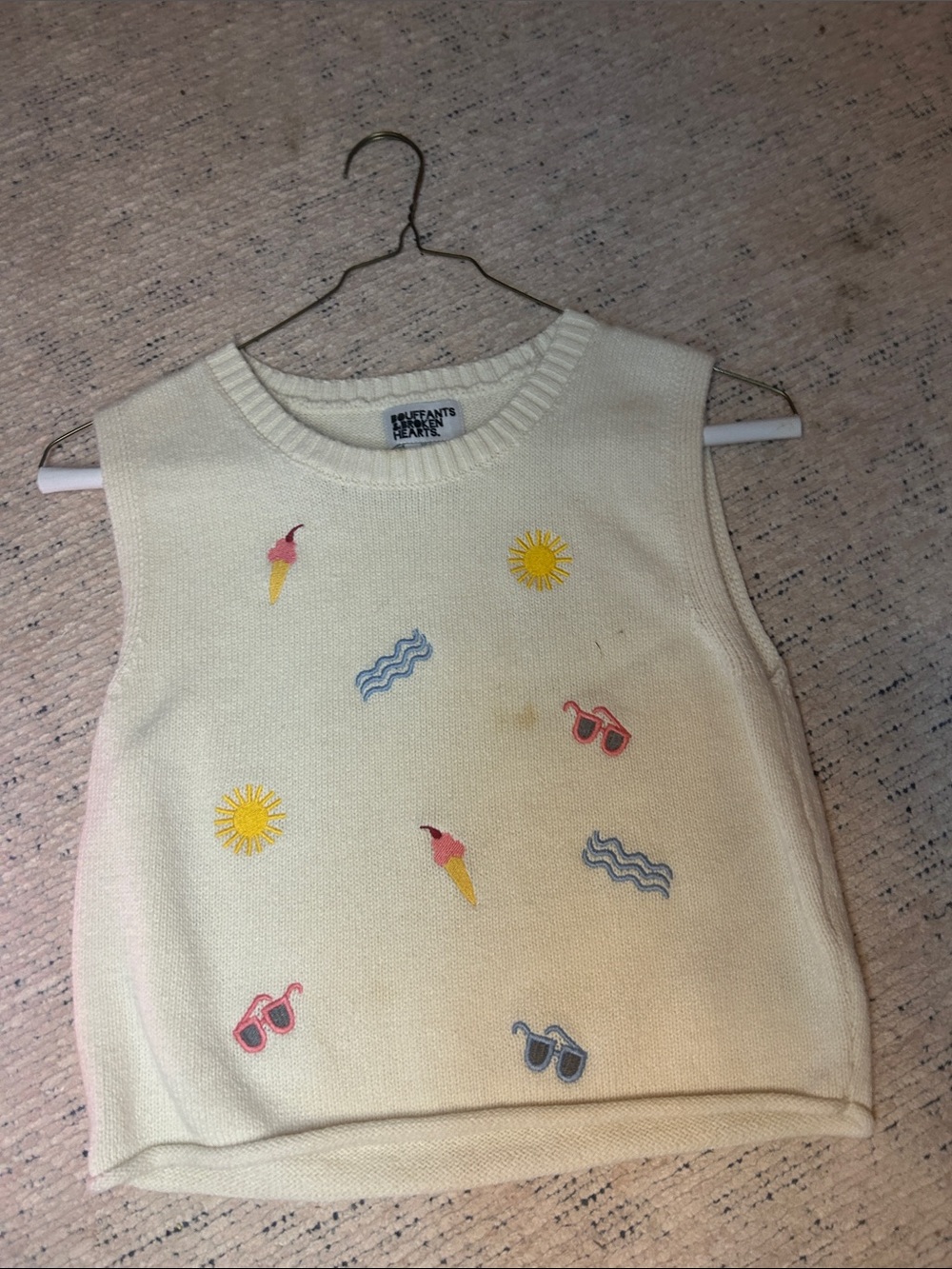 Elephant & Castle Cream Embroidered Knit Tank Top